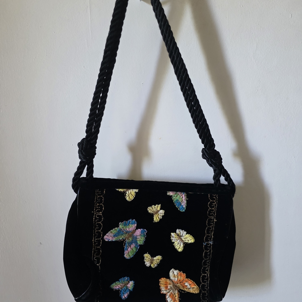 Velvet Butterfly Rope Festival Vintage 70s Bag